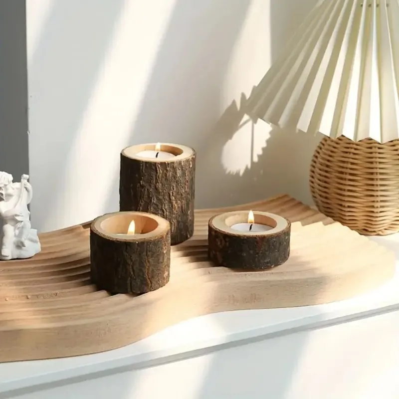 CANDLEFLOW – Three-Piece Wooden Tea Lamp Decor Set