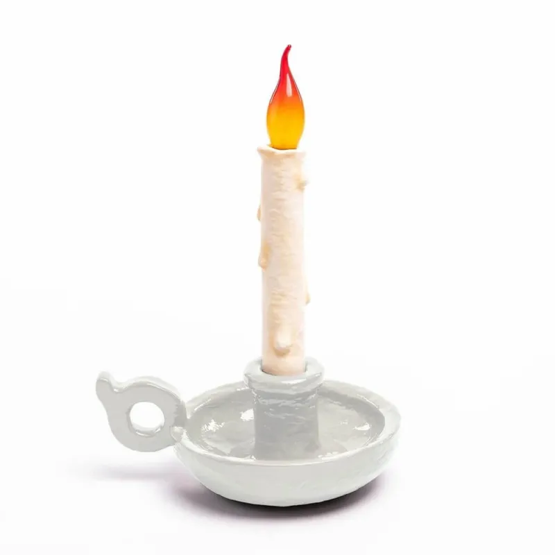 Seletti Grimm Akku-LED-Tischleuchte dimmbar weißer Kerzenleuchter im Märchenstil mit LED-Flamme, Studio Job Design