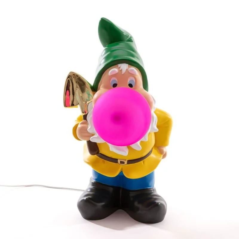 Seletti Gummy Working USB LED-Tischleuchte dimmbar, verspielter Zwerg mit pinker Leuchtkugel