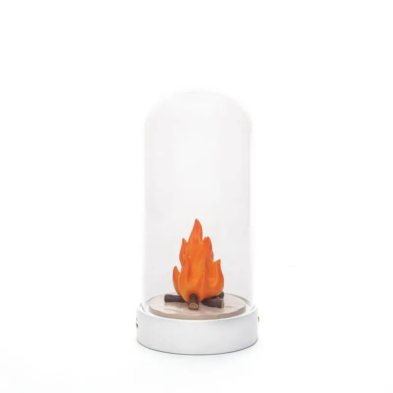 Seletti My Little Bonfire LED-Tischleuchte Flammeneffekt mit Glaskuppel und Lagerfeuer-Design