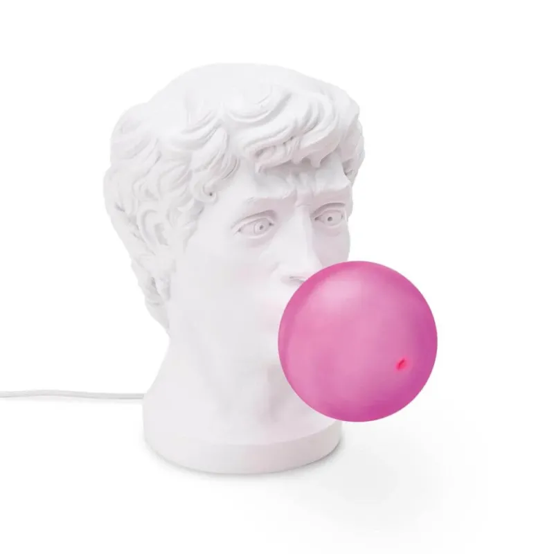 Seletti Wonder Times Tischleuchte LED E14, weiße Pop-Art Tischlampe mit pinker Kugel, Design von Uto Balmoral