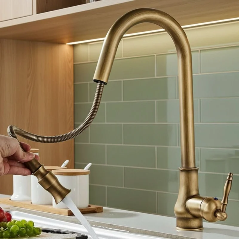 SmartSpout - Antique Bronze Kitchen Faucet With Pull-Out Sprayer For Flexibility 0