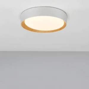 Stake LED Deckenleuchte Ø 35cm 3000K, moderne schwarze Deckenlampe mit Holzoptik und warmem Licht