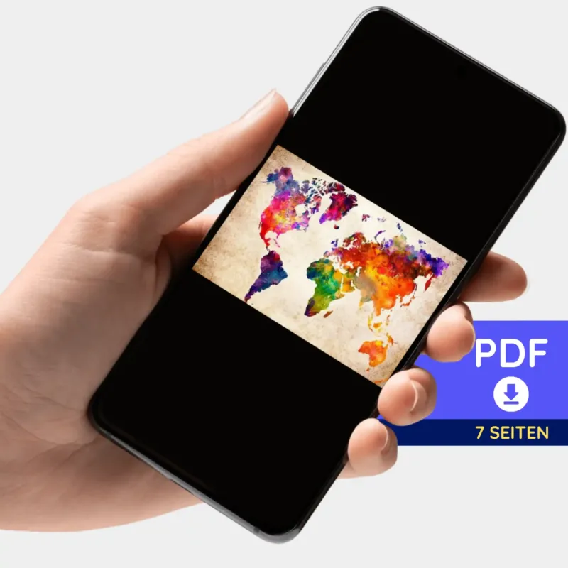 Digitale PDF-Bildmappe zur bunten Weltkarte für dein Diamond Painting oder Malen nach Zahlen Set auf dem Smartphone
