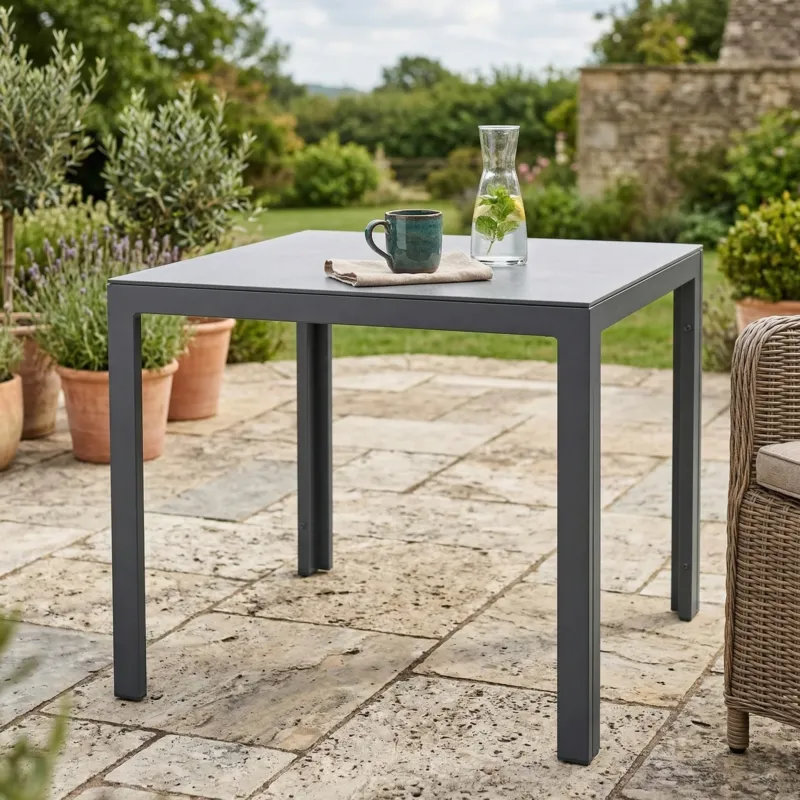 SUMMER SALE ☀️⛱️🏝️ Aluminium Dining Tisch Luna Stellar 80 x 80 x 74cm in grau