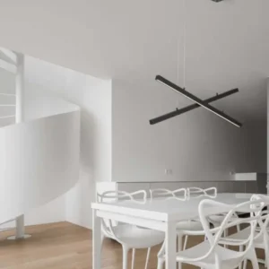 X-Line LED Pendelleuchte 2-flammig 3000K in modernem Esszimmer mit stilvollem, hellem Interieur.