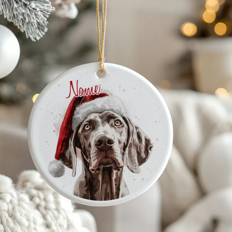 Hund mit Weihnachtsmütze, runder Anhänger, personalisierbar.
