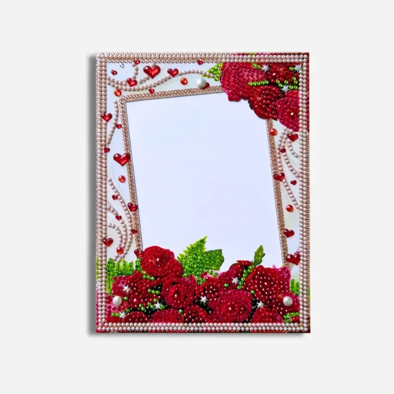 Diamond Painting Bilderrahmen 15x20 mit Rosen Motiv und funkelnden Herz-Steinchen zum Selbermachen