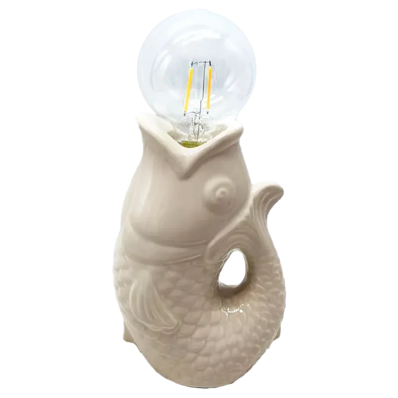 LED-Dekoration Fisch in Sandfarbe – Maritime Leuchtdeko batteriebetrieben H27 cm