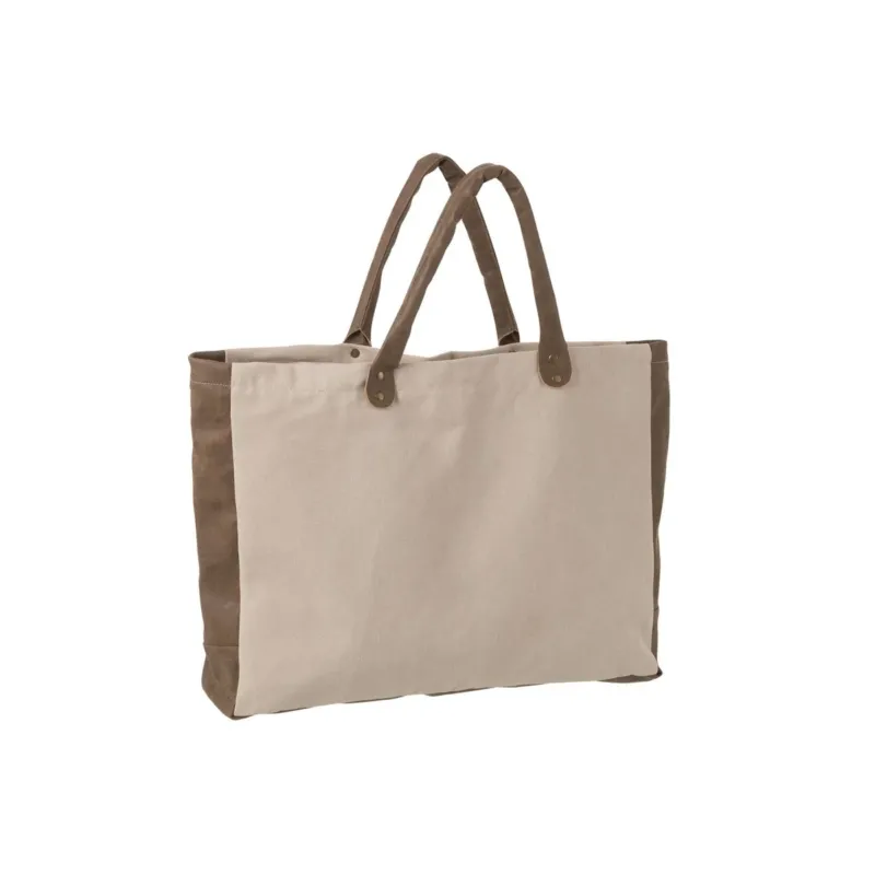 Strandtasche Beige aus Textil – Baumwolltasche mit kurzen Henkeln für Strand & Alltag
