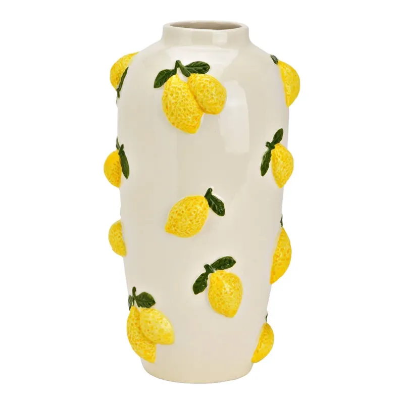 Vase Zitronen Dekor aus Keramik, Gelb/Weiß (B/H/T) 15x27x15cm