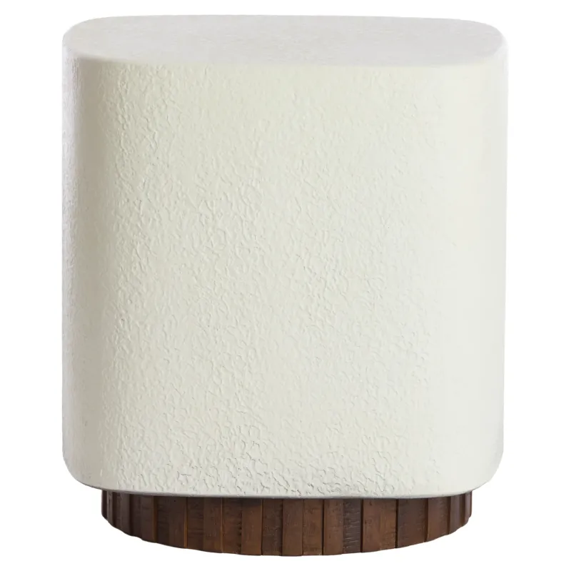 Eleganter SEDDON Beistelltisch in Creme mit braunem Holzunterteil, perfekt für Wohnzimmer oder Schlafzimmer.
