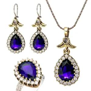 Blue Sapphire Stone Hürrem Sultan Drop Authentic Silver Triple Women's Set Adjustable Ring - Exporgin - Global Shopping Site