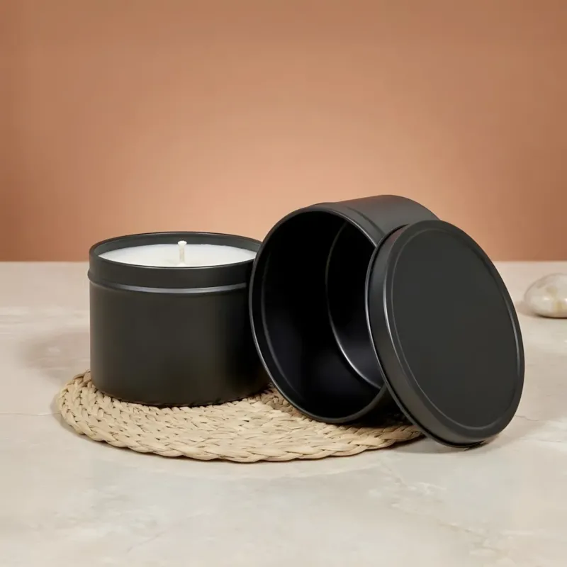 Boîte métallique Noire - Ronde sans soudure - 250 ml contenant pour bougie artisanale fabrication maison Terre de Bougies