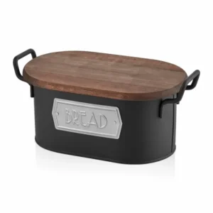 Bread Box Wooden Lid Black MGL0027 - Exporgin | Türkiye Comes to You