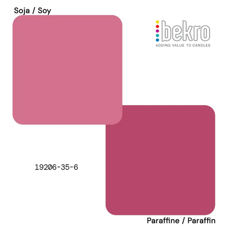 Nuancier Bekro du colorant framboise pour bougies, deux carrés de teinte paraffine