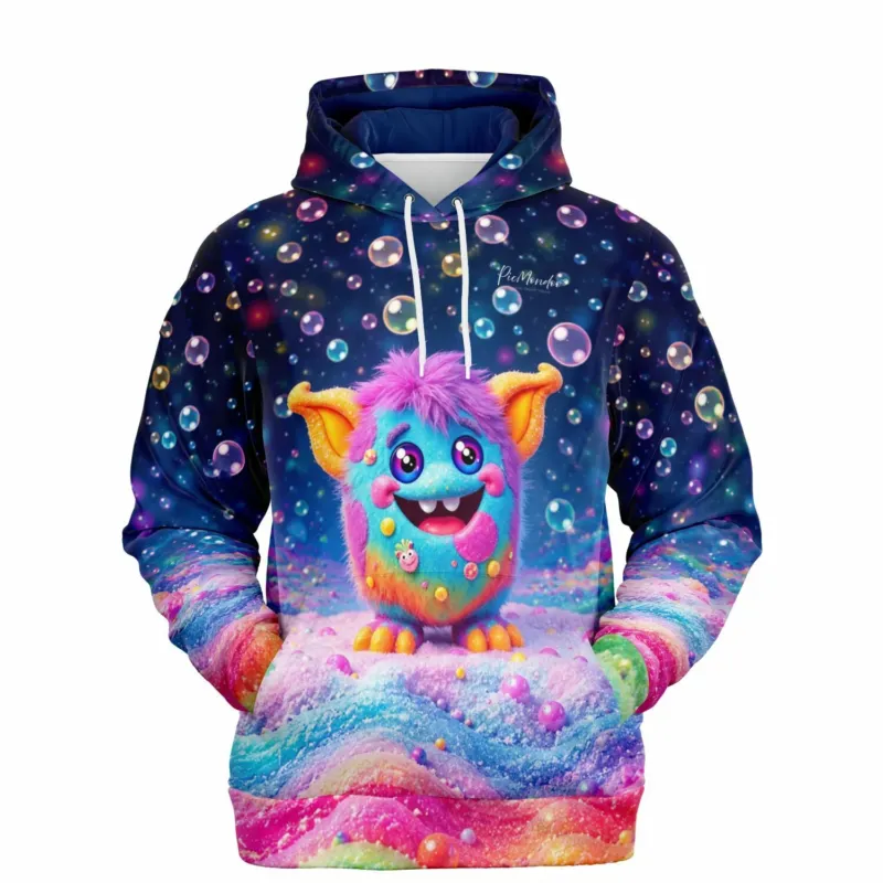 Bunter Dreamer Hoodie mit Grinsebacke-Monster Motiv, passend im Stil zu Diamond Painting und Malen nach Zahlen Designs.
