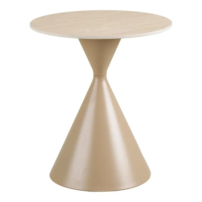 Annecy Beistelltisch Ø50 cm – Moderner Design Beistelltisch mit Keramikplatte in Travertin-Optik & Stahlgestell