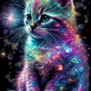Diamond Painting Set Kätzchen Kunterbunt mit leuchtenden Farben und Glitzersteinen im Fantasy-Design