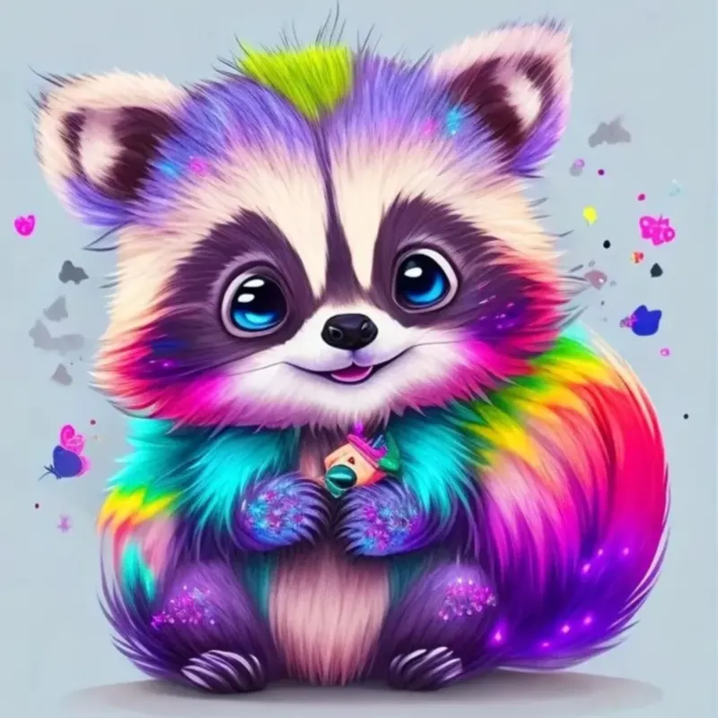 Diamond Painting Set Waschbär Willibald mit bunten Glitzersteinen in süßem Fantasy-Design für kreative DIY-Kunstwerke