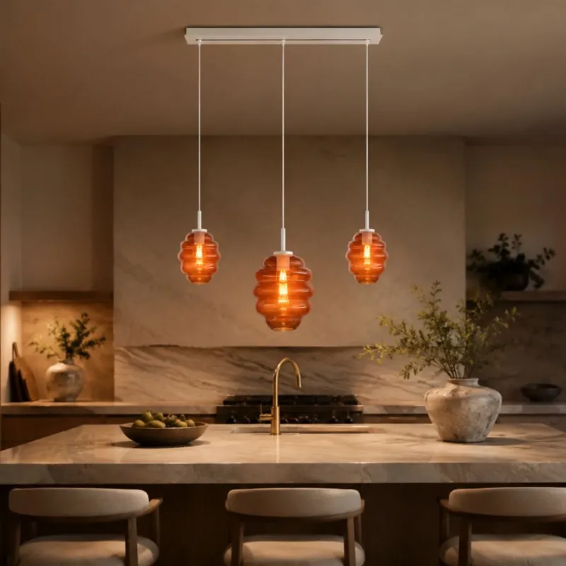 s.luce Echos Esstischlampe 3-flammig 120cm Ø 18/25cm, dreiflammige Glas-Hängelampe über der Kücheninsel