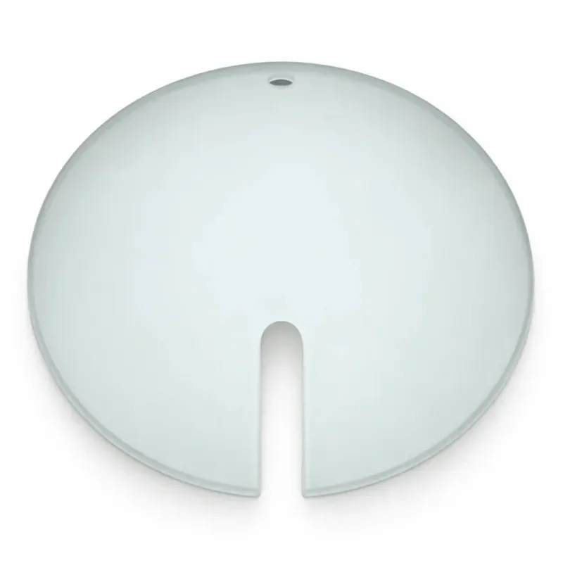 Satiniertes rundes Ersatzglas für eine Stehlampe mit 35 cm Durchmesser, seitlichem U-Ausschnitt und kleiner runder Bohrung.