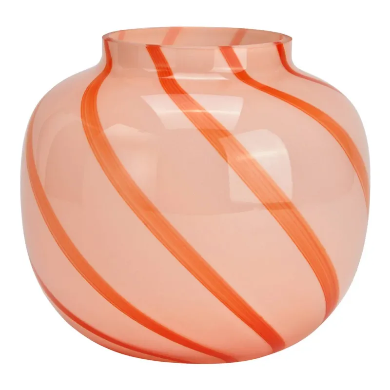Gestreifte Glas Vase orange lachs – Moderne Blumenvase für Wohnzimmer Deko 20 cm