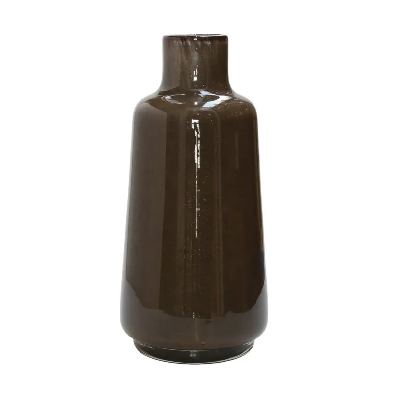 dunkel braune Vase, flaschenform mit breiter Öffnung, weißer Hintergrund