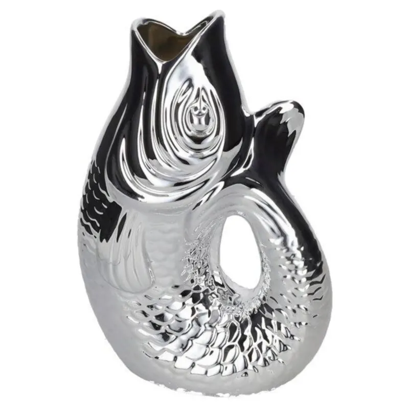 Fischvase MONSIEUR CARAFON silber Steingut 2,7L modern
