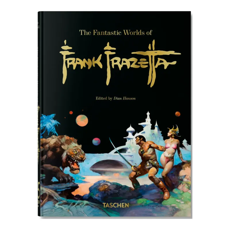 Kraftvolles Cover der Monografie mit ikonischer Fantasy Art von Frank Frazetta im klassischen Stil zwischen Comic und Malerei