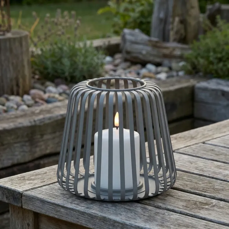 Metall-Laterne inkl. LED-kerze – Outdoor | Grau - 17 cm