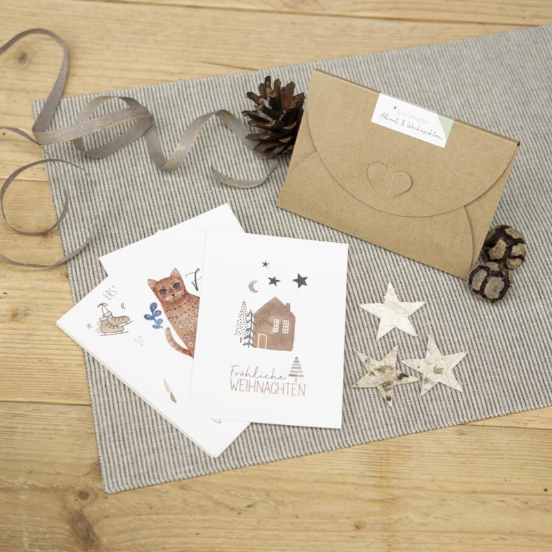 Grußkarten zu Weihnachten und Advent mit winterlichen Motiven