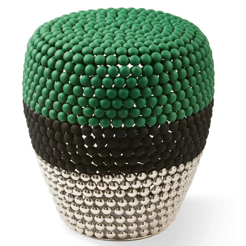 Striped Dot Stool – Design Hocker aus Metall mit Kugelstruktur in Grün/Schwarz/Gold