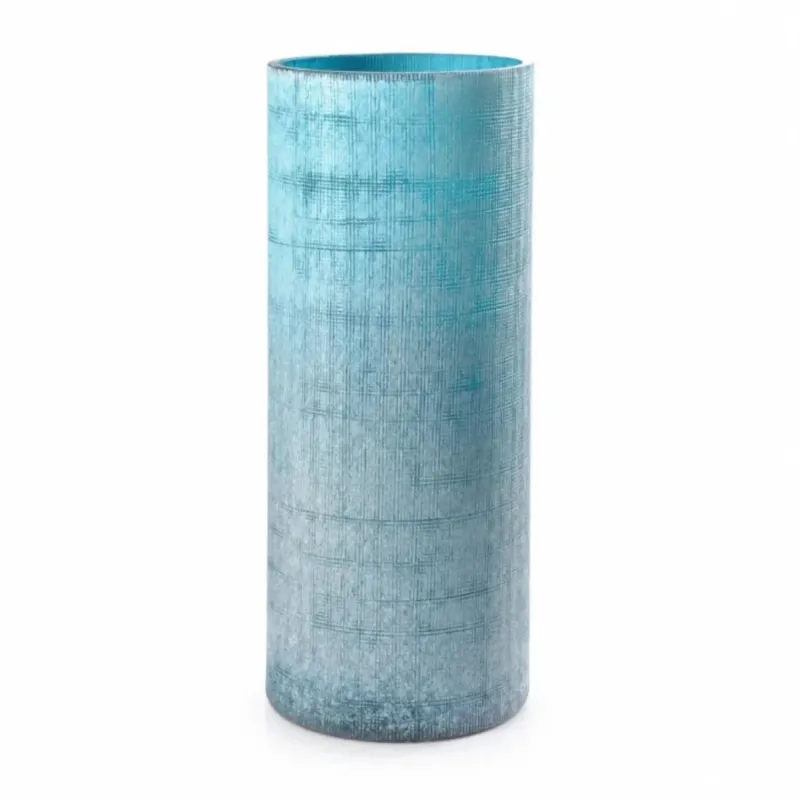 Hohe blaue Blumenvase aus Glas, 35 cm, in moderner Studioaufnahme