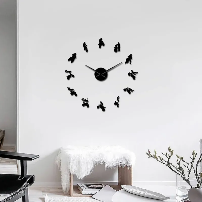 Große 3D Wanduhr mit Motorrad-Motiven