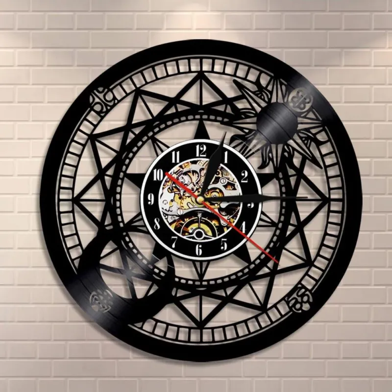 Schallplattenuhr Kompass nautisches Design Vinyl