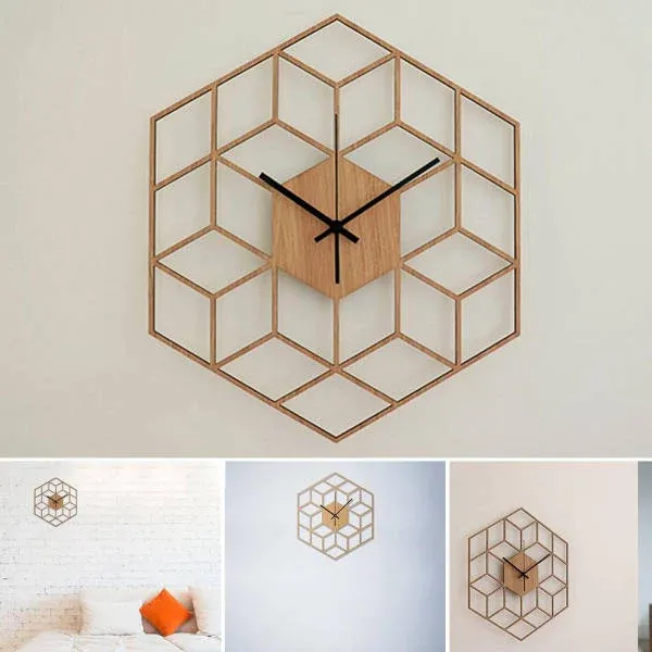 Geometrische Wanduhr Holz Würfel Design