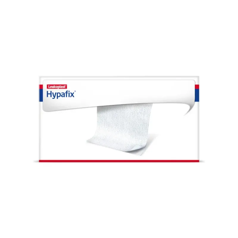 Hypafix Klebevlies, abgebildet auf einem weißen Hintergrund, zeigt eine Rolle mit einer breiten, flexiblen Struktur. Der Klebevlies ist in einem runden, kompakten Format angeordnet. Die Verpackung ist einfach und funktional gestaltet, mit gut lesbarem Text, der Informationen über die Anwendung und Vorteile hervorhebt. Die Oberfläche wirkt leicht glänzend und hat eine textile Struktur, die auf die Hochwertigkeit des Produkts hinweist. Ideal für medizinische Anwendungen oder Bastelprojekte.