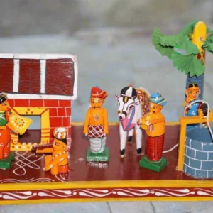 Kondapalli Wooden Sankranti Haridasu & Gangireddu Village Set - Traditional Decor