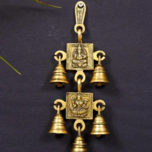 Brass Ganesha Lakshmi wall hanging bell (10 inch)