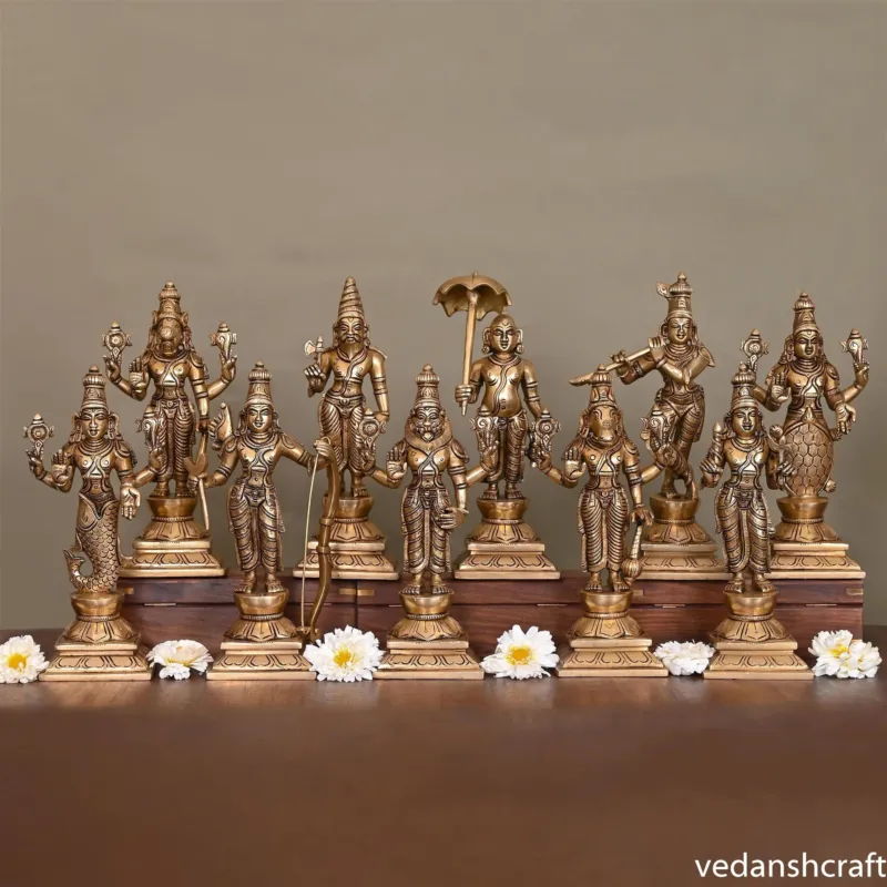 Brass Superfine Dashavatar/Vishnu Avatars Statue Set (10 inch)