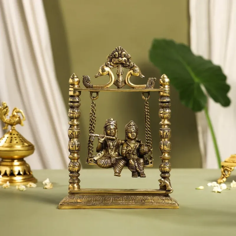 Brass Radha Krishna On Swing/Jhula (6 INCH)