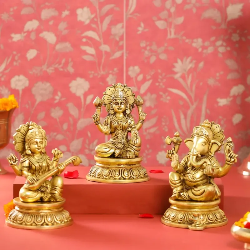 Brass Ganesha Lakshmi Saraswati Set (8 INCH)