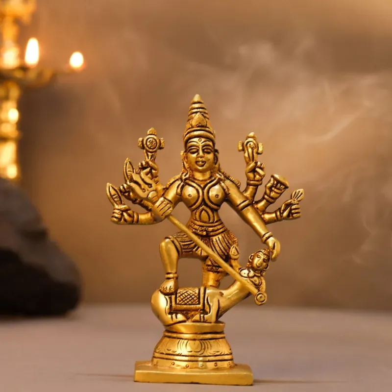 Brass Goddess Mahisasura Mardini Idol (7 INCH)
