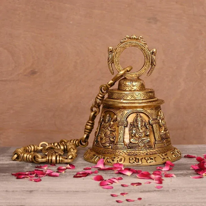 Brass Superfine Ganesha, lakshmi and saraswathi hanging temple bell (32.5 inch)