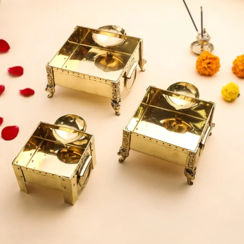 Brass Akhand Diya Stand | Diya Holder Set of 3