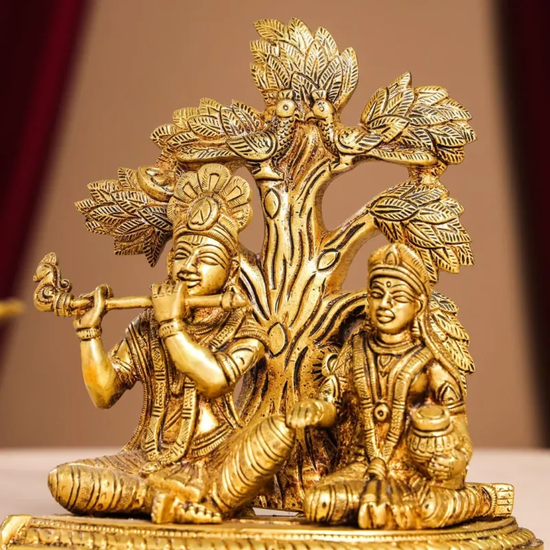 Radha Krishna Brass Idols Under Tree (7 INCH)