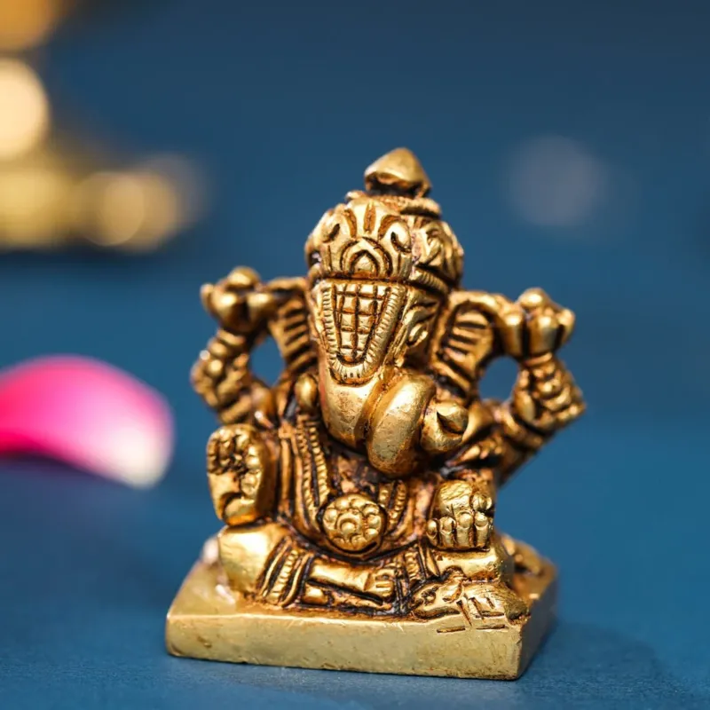 Brass Superfine Blessing Ganesha Idol (2 INCH)