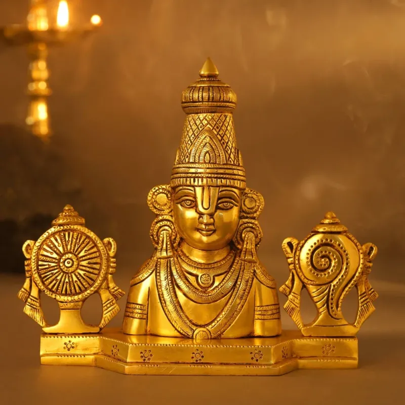 Brass Tirupati Balaji/Venkateshwara Bust (8.5 INCH)