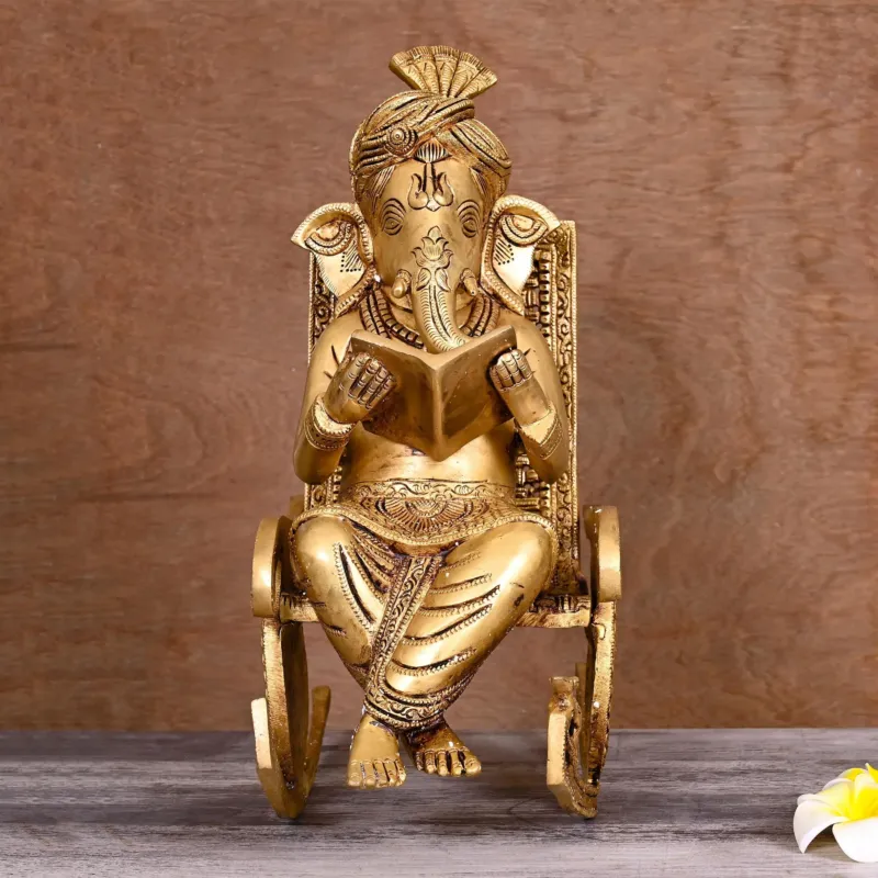 Brass Lord Ganesha Resting On Chair (15.5 INCH)